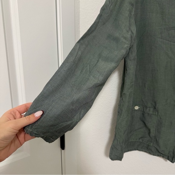 Bryn Walker Green 100% Linen Jacket Pearly Buttons Bottom Pockets Size Large - Picture 4 of 12